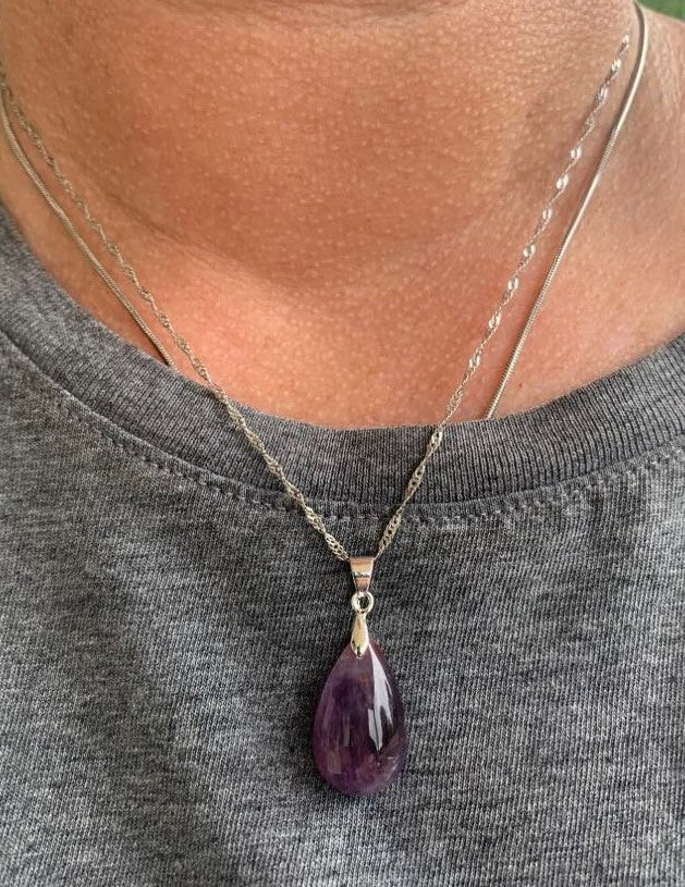 Red Auralite 23 Purple Cacoxenite Water Drop Necklace .925