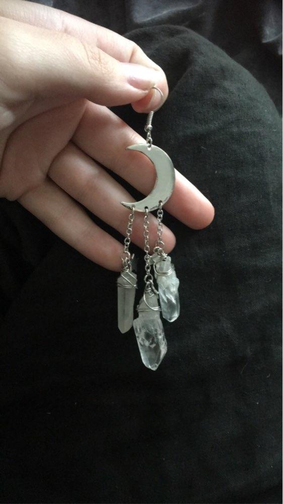 Witchy Crystal Crescent Moon Quartz Earrings