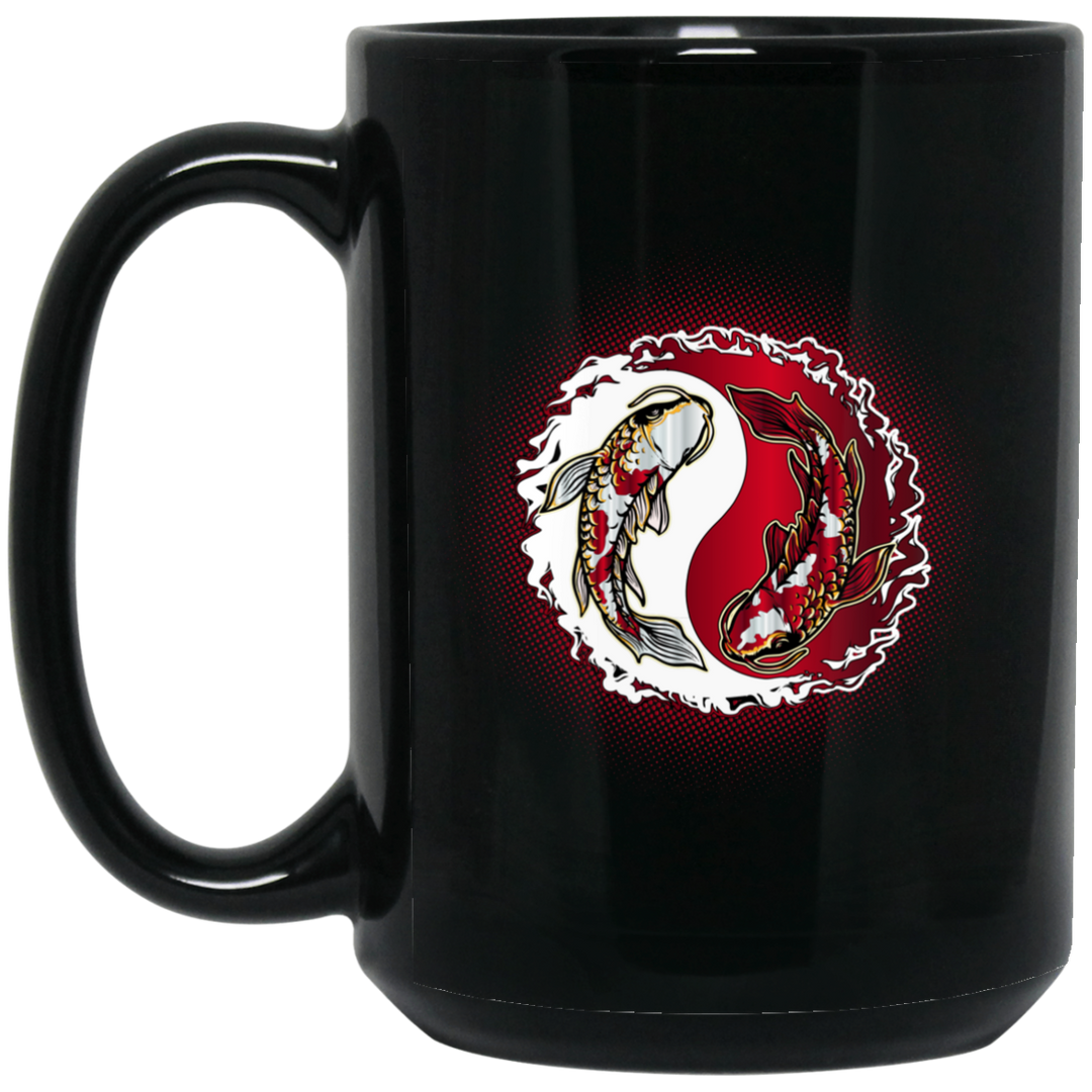 Koi Yin Yang 15 oz. Black Mug