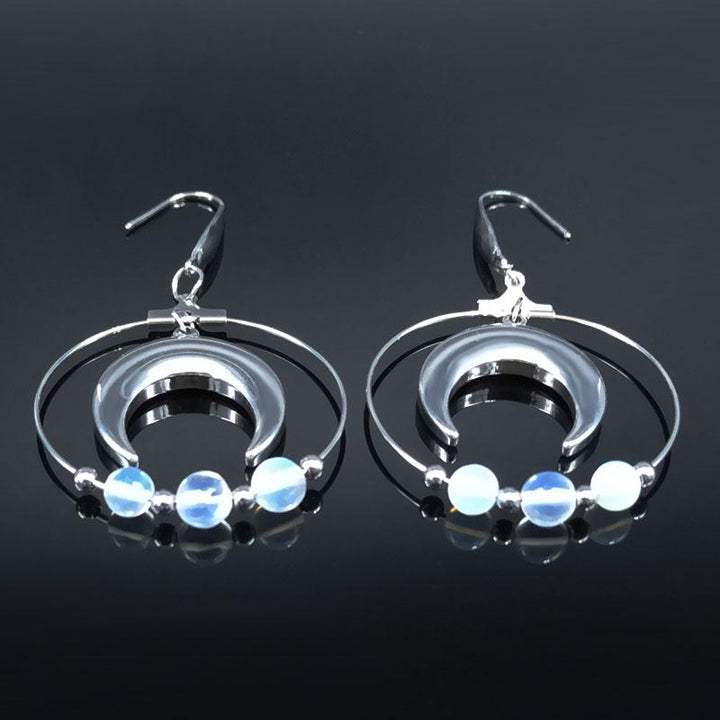Moon Opal Stainless Steel Earrings with Moon Crescent