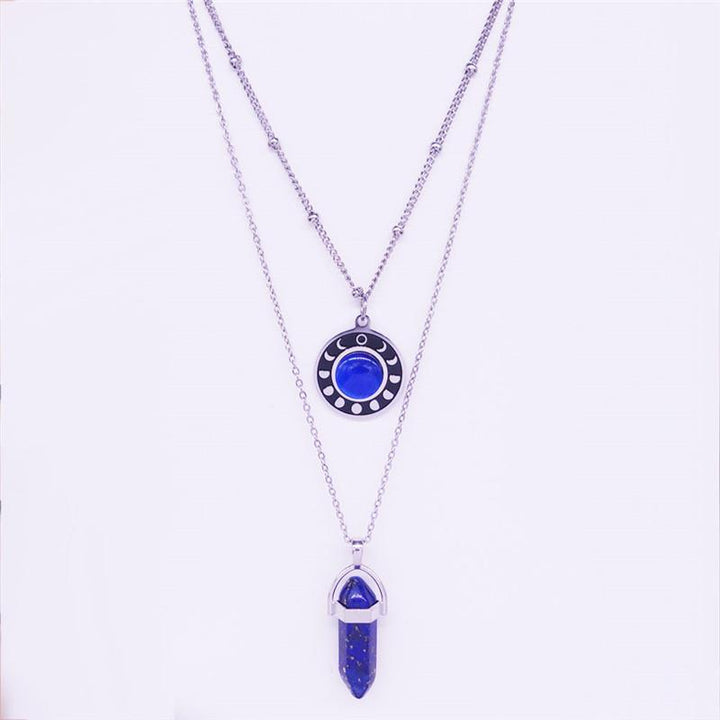 2pcs Moon Bullet Reiki/Chakra Natural Stone Stainless Steel Necklace
