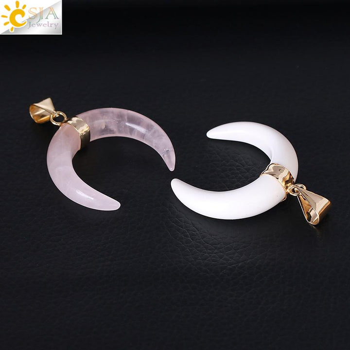 Crescent Moon Stone/Quartz Necklace