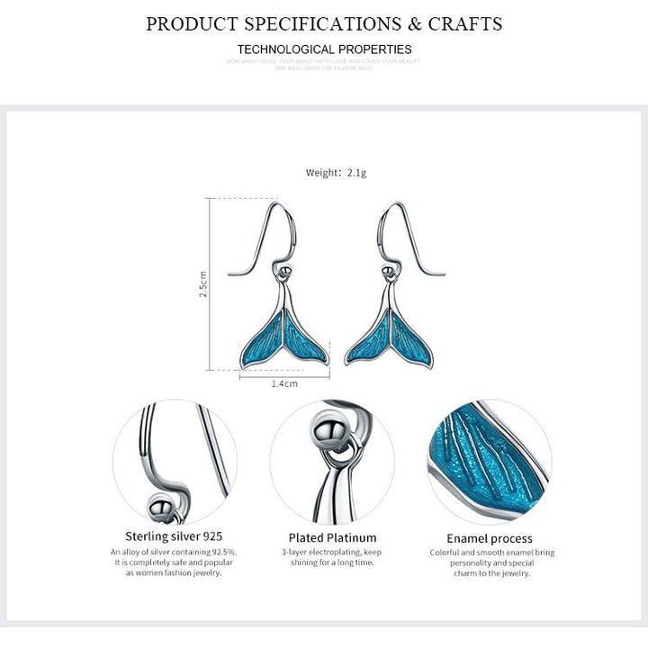 925 Sterling Silver Mermaid Drop Earrings