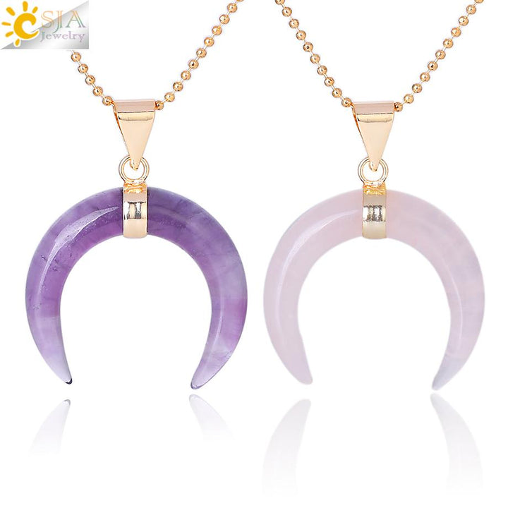 Crescent Moon Stone/Quartz Necklace
