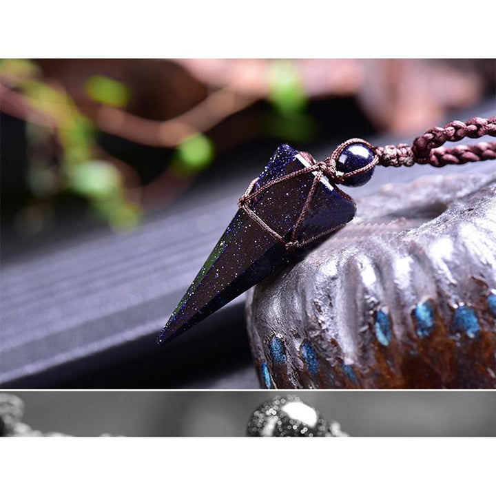 Blue Sandstone Cone Shaped Pendant Necklace