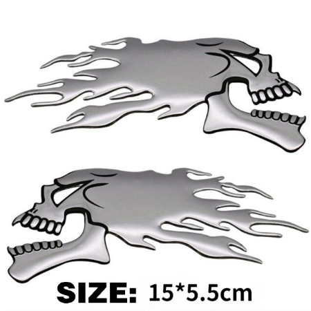 3D Flaming Skull Raised Chrome Decal