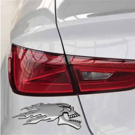 3D Flaming Skull Raised Chrome Decal