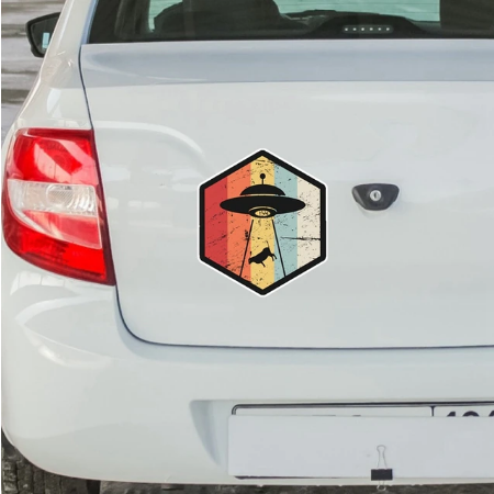 Colorful UFO Cattle Abduction Decal