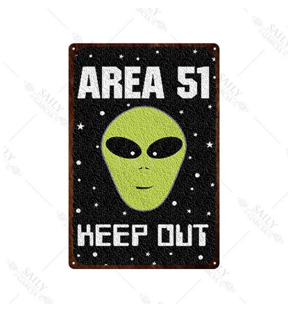 Metal Sign Area 51 Keep Out W/ Green Alien