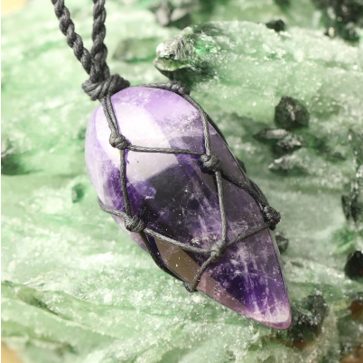 Natural Amethyst Stone Hemp Rope Necklace