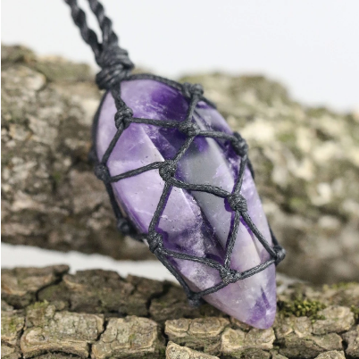 Natural Amethyst Stone Hemp Rope Necklace