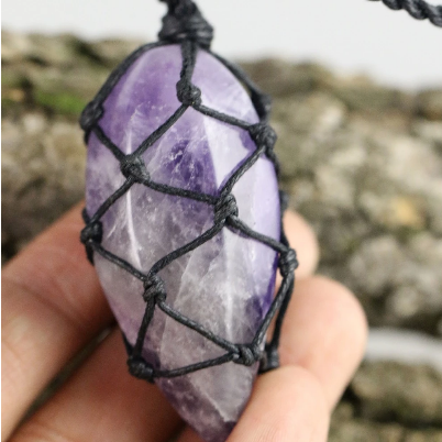 Natural Amethyst Stone Hemp Rope Necklace