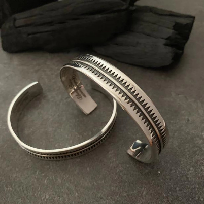 Sterling Thai Silver 925 Vintage Serrated Viking Design Bangle