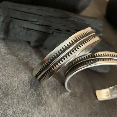 Sterling Thai Silver 925 Vintage Serrated Viking Design Bangle