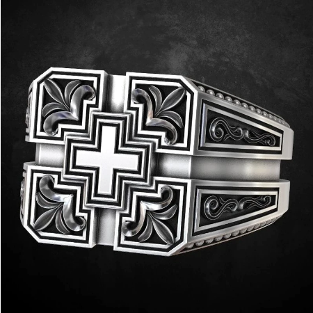 925 Vintage Thai Silver Carved Christian Cross Ring