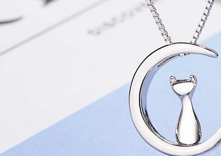Mystic Cat on Crescent Moon Earring / Necklace Set 925 Sterling Silver - 2