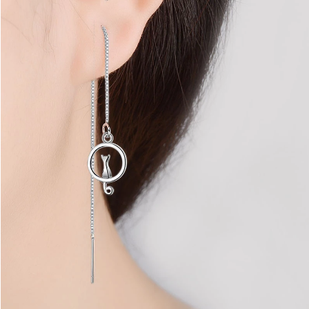 Mystic Cat on Crescent Moon Earring / Necklace Set 925 Sterling Silver - 2