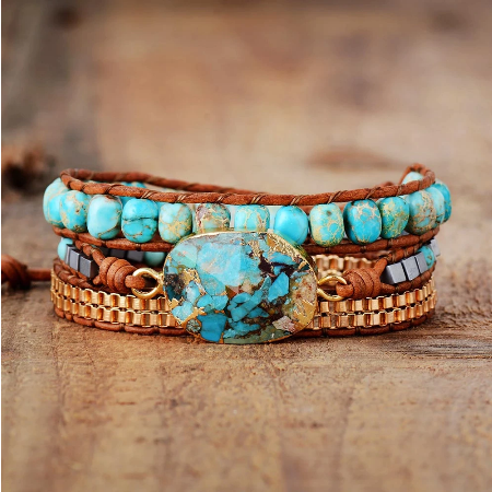 Turquoise Leather Boho Wrap Bracelet