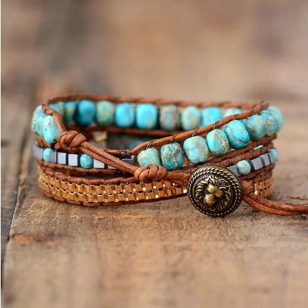 Turquoise Leather Boho Wrap Bracelet