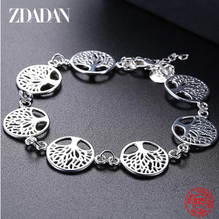 925 Sterling Silver Tree Of Life Chain Charm Bracelet