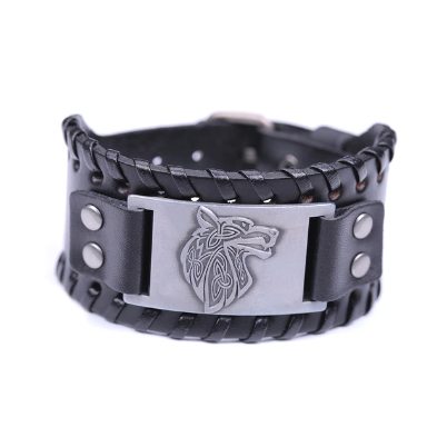 Nordic Wolf Leather Bracelet (Black or Brown)
