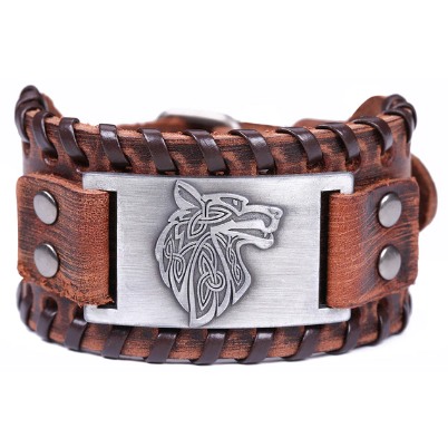 Nordic Wolf Leather Bracelet (Black or Brown)
