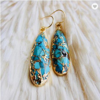 Genuine Turquoise Earrings Gold Plated