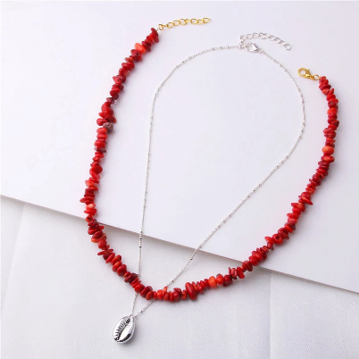 Bohemian Multilayer Blue Turquoises or Red Coral Stone Handmade Necklace