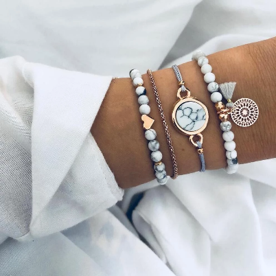 4pcs Bohemian Stone Beads Chains Bracelet Set
