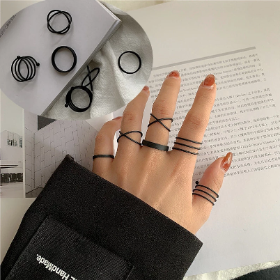 Minimalist Smooth Gold or Black Geometric Metal Rings (6 rings)