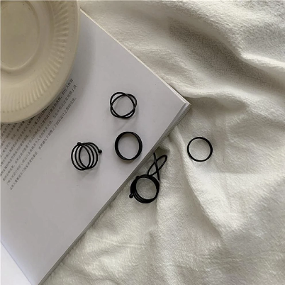 Minimalist Smooth Gold or Black Geometric Metal Rings (6 rings)
