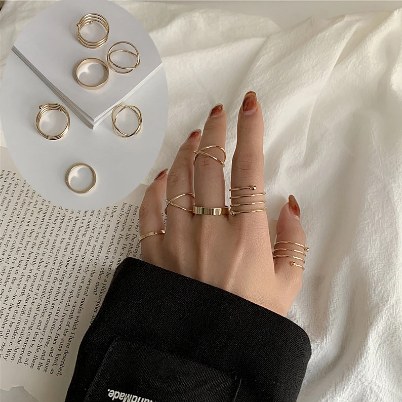 Minimalist Smooth Gold or Black Geometric Metal Rings (6 rings)