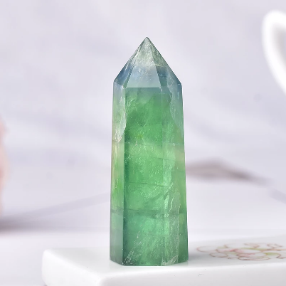 100% Natural Green Fluorite Hexagonal Quartz Wand