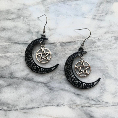 Crescent Moon Pentagram Earrings