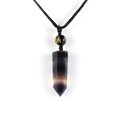 Natural Stone Fluorite Bullet Hexagonal Pendant Necklace