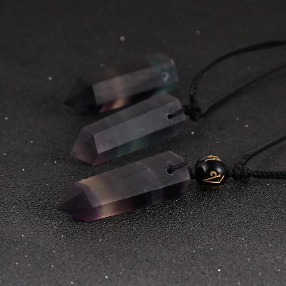 Natural Stone Fluorite Bullet Hexagonal Pendant Necklace