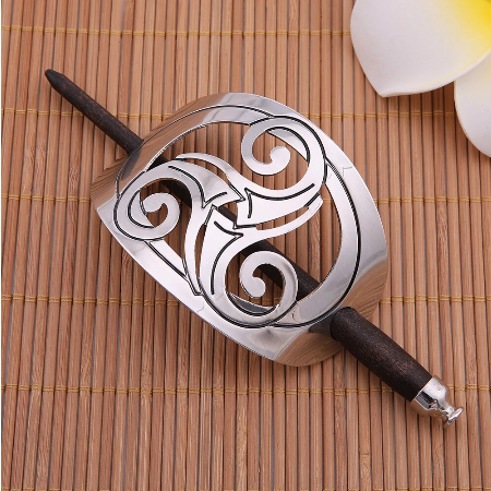 Nordic Symbol Triskel Hair Holder W/ Wood Hair Stick