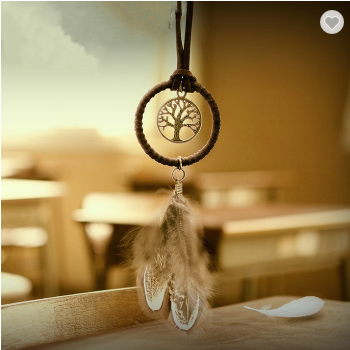 Tree Of Life Dreamcatcher With Natural Feathers Keychain