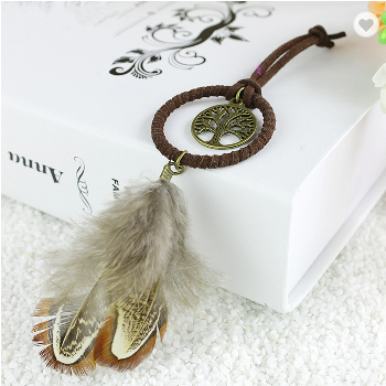 Tree Of Life Dreamcatcher With Natural Feathers Keychain