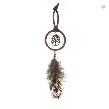 Tree Of Life Dreamcatcher With Natural Feathers Keychain