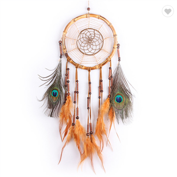 Native American Style Dreamcatcher Handmade With Peacock Feather