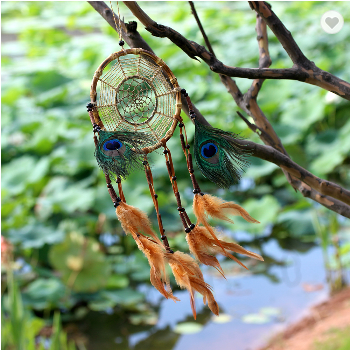 Native American Style Dreamcatcher Handmade With Peacock Feather