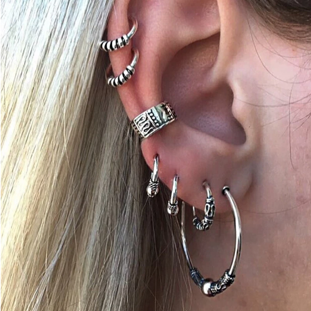 7pcs Vintage Hoop Goth / Boho Earring Set