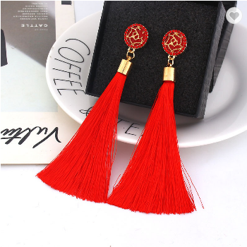 Long Fan Tassel Drop Earrings (4 colors)