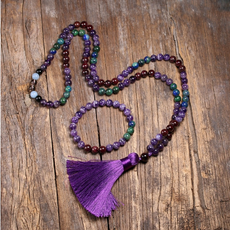 Natural Garnet Mala With Tassel (With or W/O Bracelet)