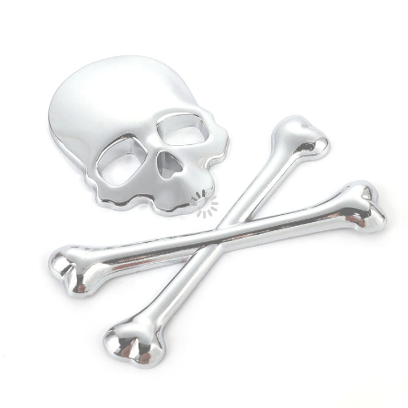 Skull And Cross Bones Metal Decal (Gold or Silver)