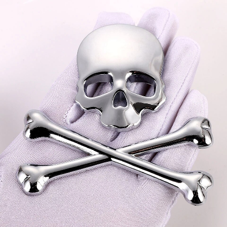 Skull And Cross Bones Metal Decal (Gold or Silver)