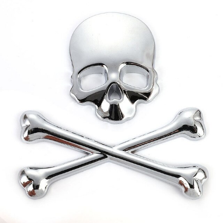 Skull And Cross Bones Metal Decal (Gold or Silver)