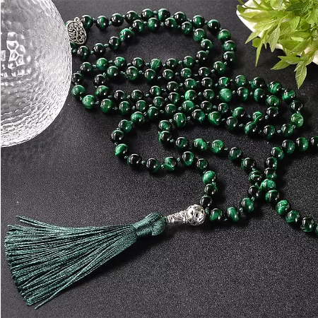 Natural Tiger Eye Mala With Tassel (Yellow or Green)