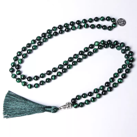 Natural Tiger Eye Mala With Tassel (Yellow or Green)